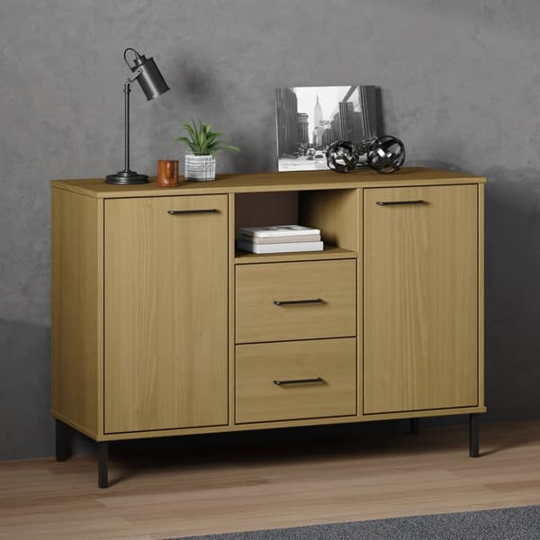 vidaXL OSLO kommode, metalben, brun, 113x40x77 cm