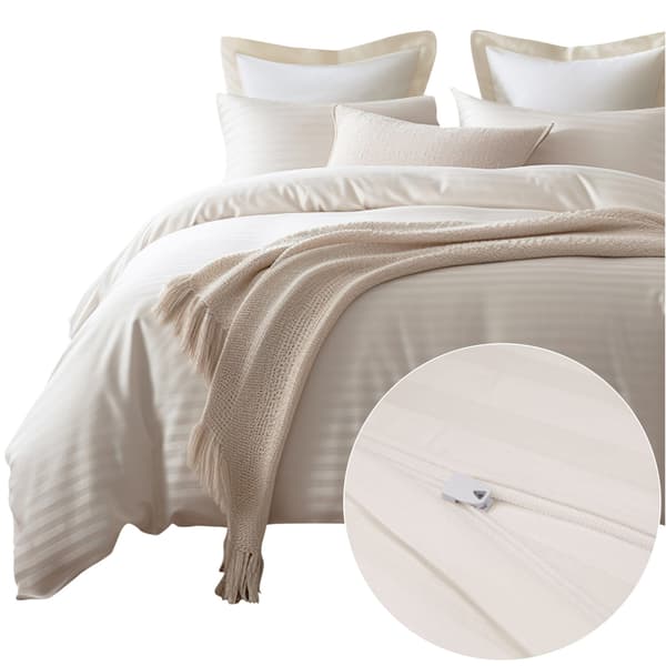 Bäddset 140x200 satin 100% bomull krämfärgad med klassiska ränder