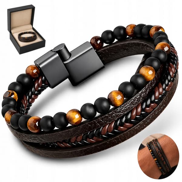HERRLÄDERARMBAND MED PÄRLOR FLÄTAT LÄDER GÅVA TILL MÄN