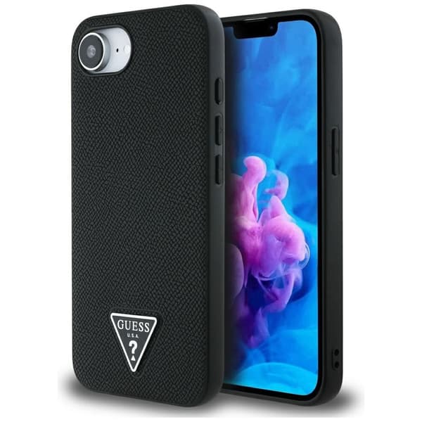 Guess Grained Triangle MagSafe-etui til iPhone 16e / 17e, sort