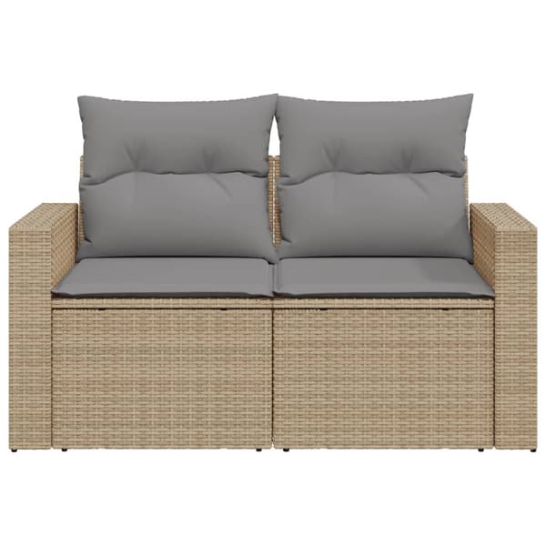 vidaXL Trädgårdssoffa med kuddar, 2-sits, beige, polyrotting