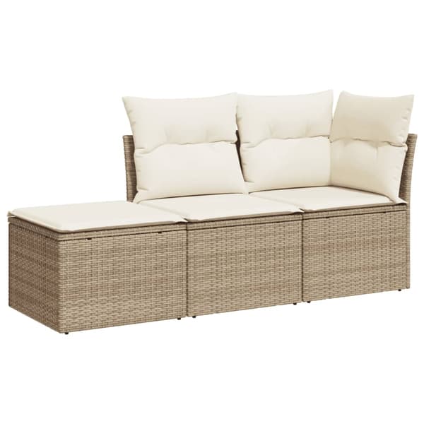 vidaXL 3-delat trädgårdsmöbelset med kuddar, beige, polyrotting