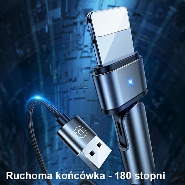 USAMS Flettet drejekabel U60 2A USB-A til Lightning Sort