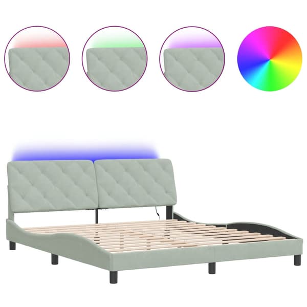 vidaXL Sängram med LED ljusgrå 180x200 cm sammet