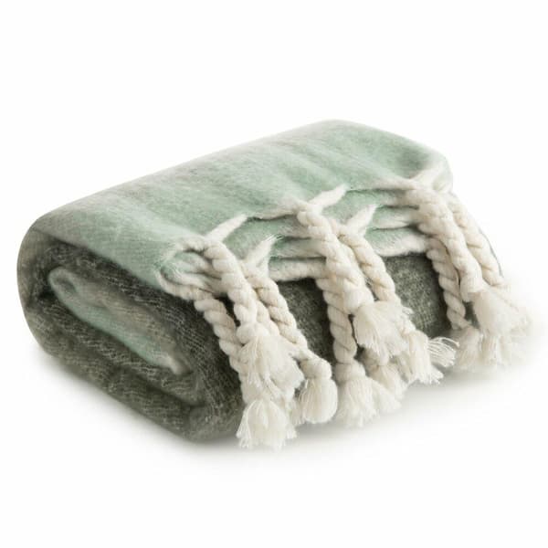 MOHAIR tæppe 130x170 grøn creme