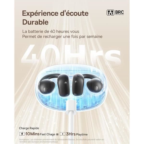 Baseus Bowie MC1 Bluetooth 5.4 Clip-høretelefoner IP57 Sort — 40t, open-ear, rig bas