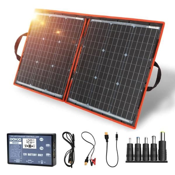 DOKIO 80W Kit Fällbart Bärbart Solpanel Monokristallin med 2 USB-portar för Utomhusbruk