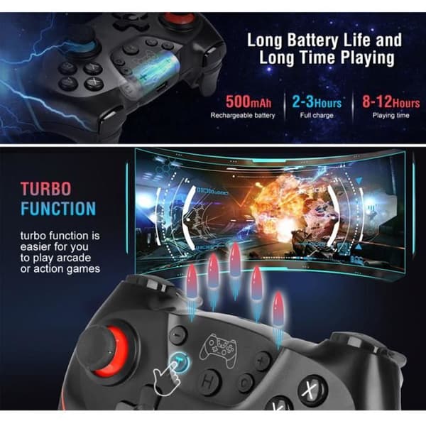 2 stk. Trådløs Controller, Bluetooth Switch Pro Controller, Genopladelig Switch Controller med Turbo-6-Axis-B4