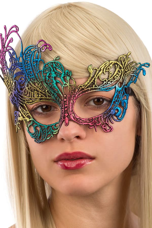 Ansiktsmask - Multicolored mask in Fabric Macrame Rainbow