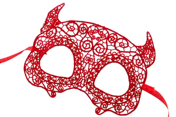 Ansiktsmask - Devil mask in red Fabric Macrame
