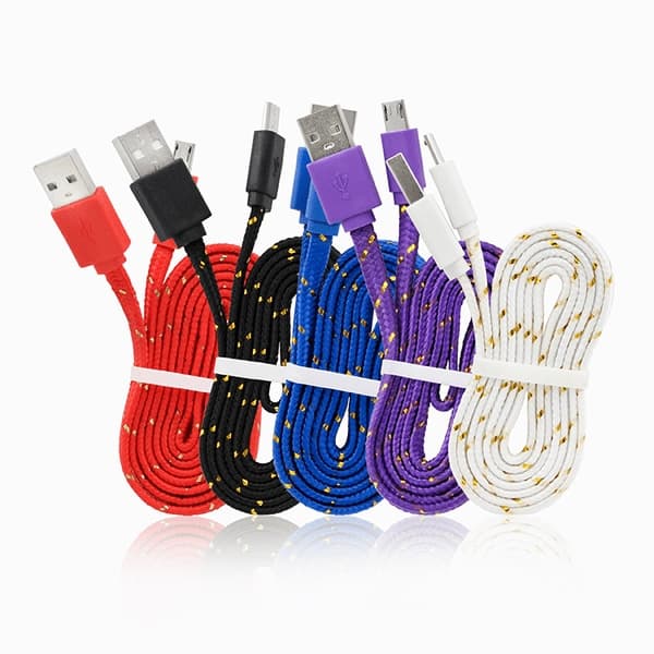 1 Meter Platt USB Kabel i Nylontyg