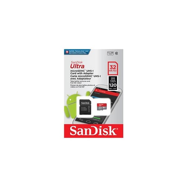 SanDisk Ultra 32 GB microSDHC-minneskort + SD-adapter Grå och röd