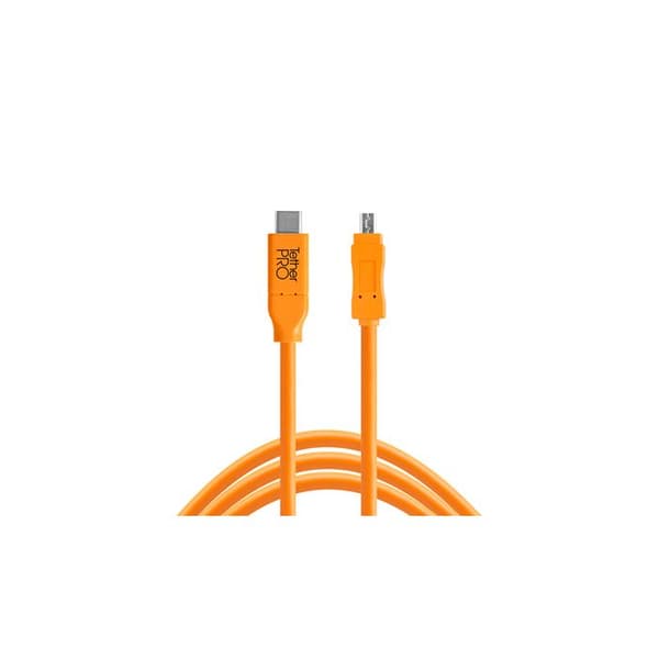TetherPro USB-C till Mini-B 8-pins 2.0-kabel, 4,6 m (15 ft), hög synlighet orange