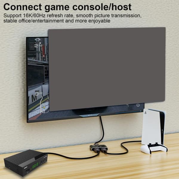 DisplayPorts-switch 16K / DisplayPort-switch 2 ind 1 ud / DP-switch tovejs