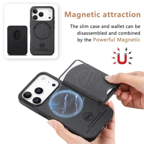 Magnetisk mobiletui i kunstlæder med kortholder til iPhone 14 Plus - Svart