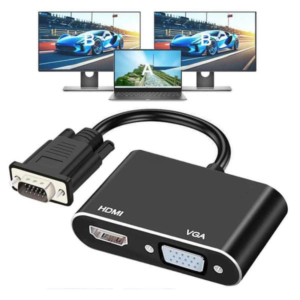 2-i-1 VGA til HDMI-adapter splitter til to skærme