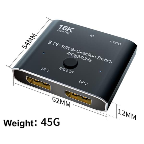 DisplayPorts-switch 16K / DisplayPort-switch 2 ind 1 ud / DP-switch tovejs