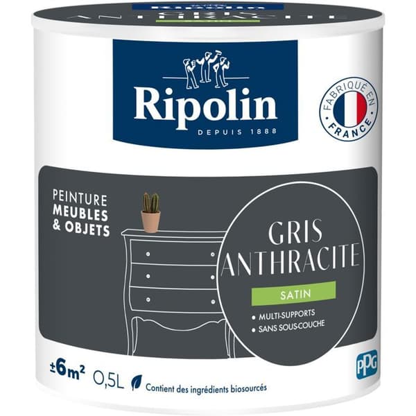 Møbel- og objektmaling - Antracitgrå - Satin finish - Ripolin - 0,5L