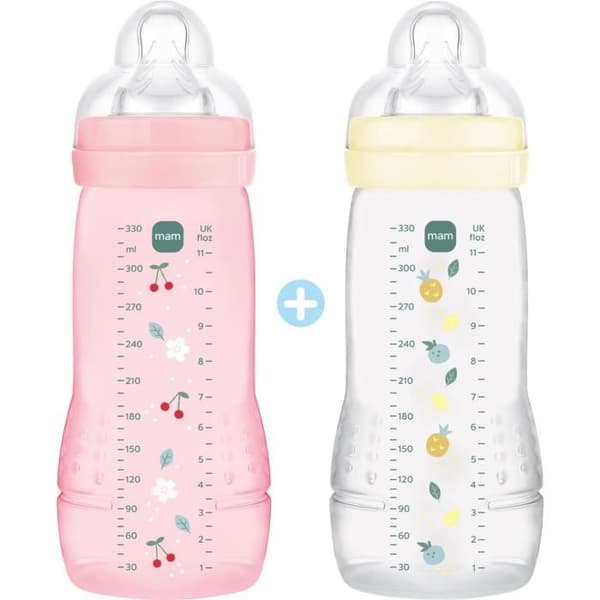Set med 2 flaskor - MAM BABY - Easy Active - +6 månader - 330 ml - X flow te - Bär + Pärla