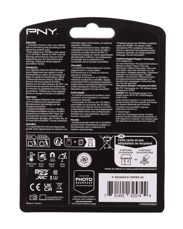 PNY PRO Elite microSDXC 64GB minneskort