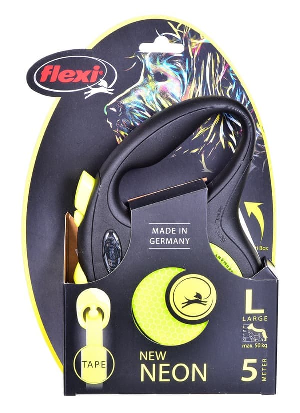 Flexi New Neon L 5 m utdragbart koppel för hundar
