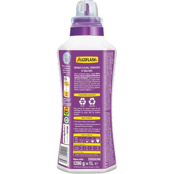 Blomstergødning - ALGOFLASH - Blomster, terrasser og altaner - 1 L - UAB