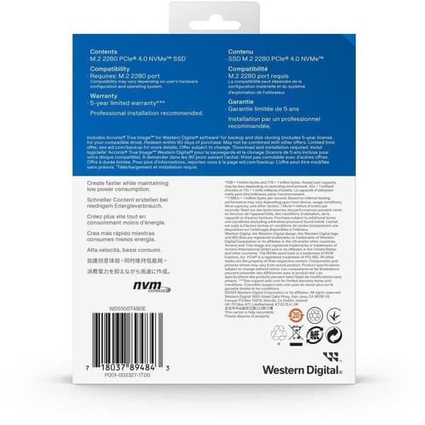 WESTERN DIGITAL - SN5000 - Intern SSD - 1 TB - WDS100T4B0E