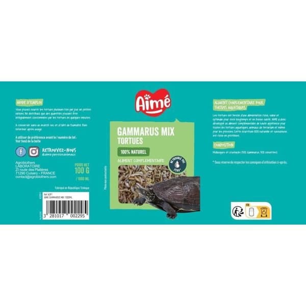 Skildpaddefoder - AIME - Gammarus Mix - 1000 ml - Naturlige rejer. Ernæringsmæssigt afbalanceret