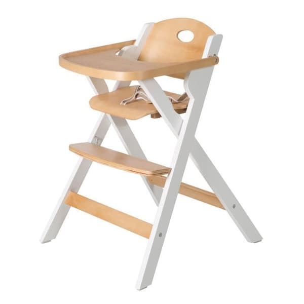 Hopfällbar barnstol - ROBA - FOLD UP SMART - Matbricka + säkerhetssele - Trä / Vit