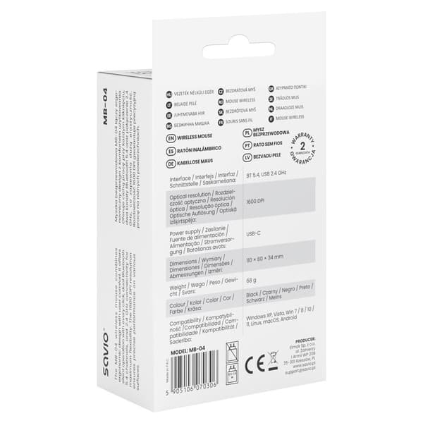 Savio MB-04 mus Universell Ambidextrös Bluetooth IR LED 1600 DPI