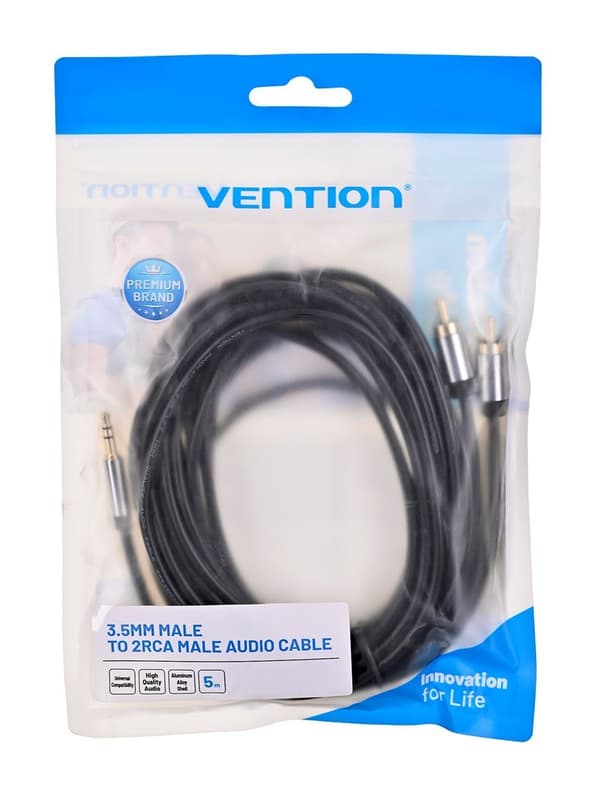 3,5 mm han til 2RCA han lydkabel 5 m sort