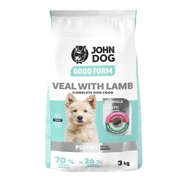 John Dog GOOD FORM PUPPY kalvekød og lam tørfoder til hunde 3 kg