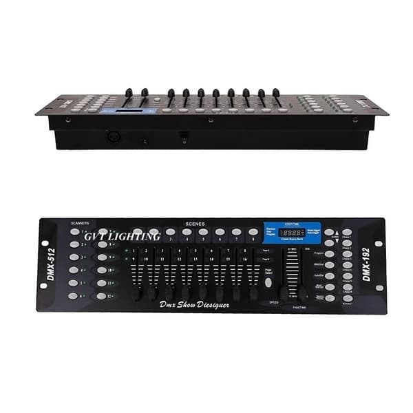 192 DMX-scenbelysningskontroller, 512 DMX-konsoler, DJ-kontrollutrustning, 8 programmerbara scener, automatisk triggerstatus