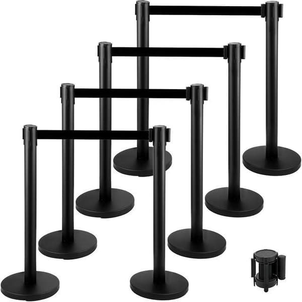 8st 90cm höjd publikkontrollstolpe med Infällbart bälte och adapter, 4-vägsanslutning, solid bas, lätt att installera