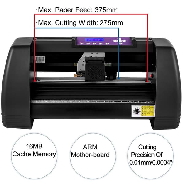 375 mm manuell vinylskärplotter med LCD-panel och COM, USB, U-disk portar, stöder offline-drift, exakt skärning, kompakt struktur