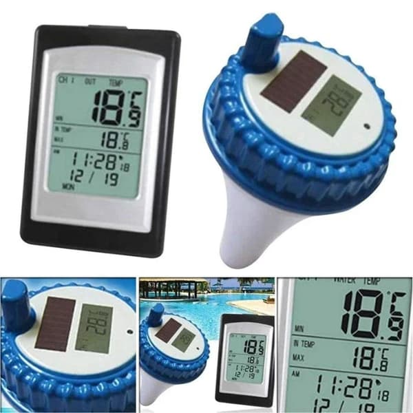 soldriven trådlös pooltermometer, digital LCD-flytande termometer, 100 m överföringsavstånd