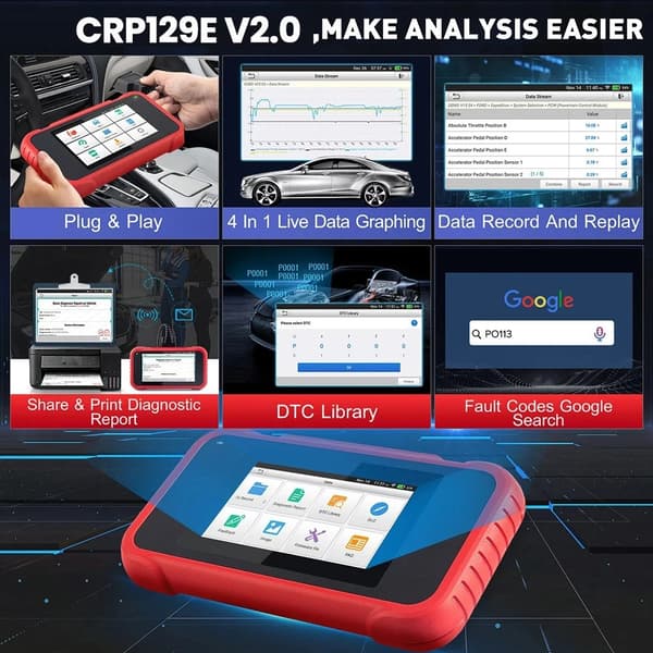 OBD2-bilskanner, 4-systems fordonsdiagnostikinstrument, OBD-kodläsare, 12+ Hot Reset-service
