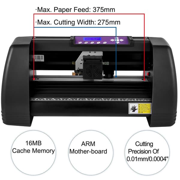 375 mm manuell vinylskärplotter med LCD-panel och COM, USB, U-disk portar, stöder offline-drift, exakt skärning, kompakt struktur