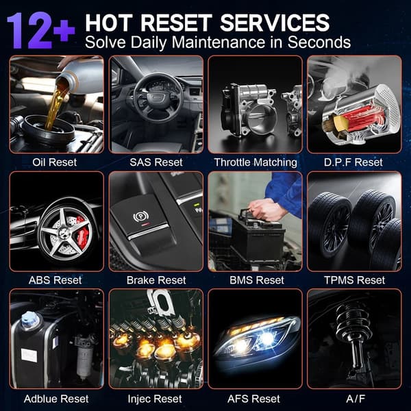OBD2-bilskanner, 4-systems fordonsdiagnostikinstrument, OBD-kodläsare, 12+ Hot Reset-service