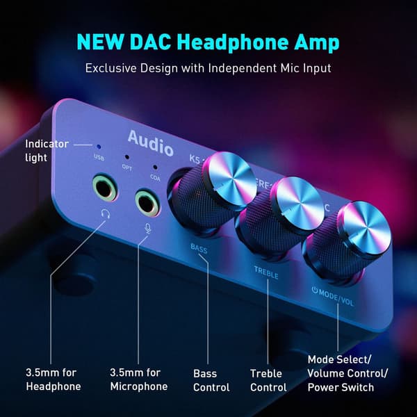 mini stereo gaming DAC hörlursförstärkare med inbyggd mikrofon, mini ljuddekoder för de flesta hemmaljudsystem