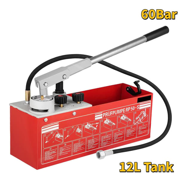 60 bar hydrostatisk testpump, 3 enheter tryckmätare,dubbelventildesign,12L tank