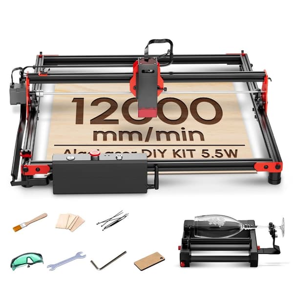 5,5W 40*40cm lasergraverings- och skärmaskin med roterande rulle, hög precision, hög hastighet, 7 skydd, stöder offlinekontroll