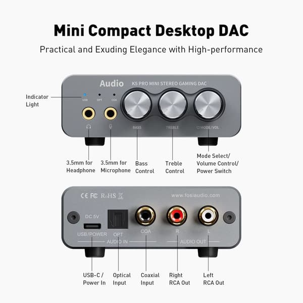 mini stereo gaming DAC hörlursförstärkare med inbyggd mikrofon, mini ljuddekoder för de flesta hemmaljudsystem