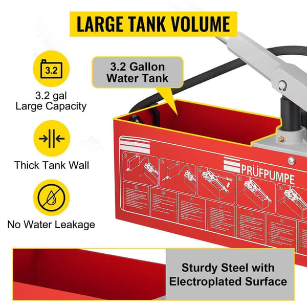60 bar hydrostatisk testpump, 3 enheter tryckmätare,dubbelventildesign,12L tank