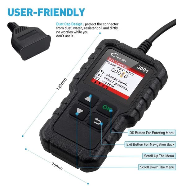 OBD2-skanner, bildiagnostikverktyg, fordonsskanner, bil läsare, stöder full OBDII/EOBD-funktioner