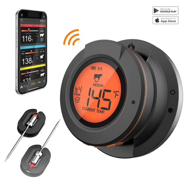 0-380°C smart Bluetooth matlagningstermometer med 2 sonder, grilltermometer med app-kontroll, avtagbar design