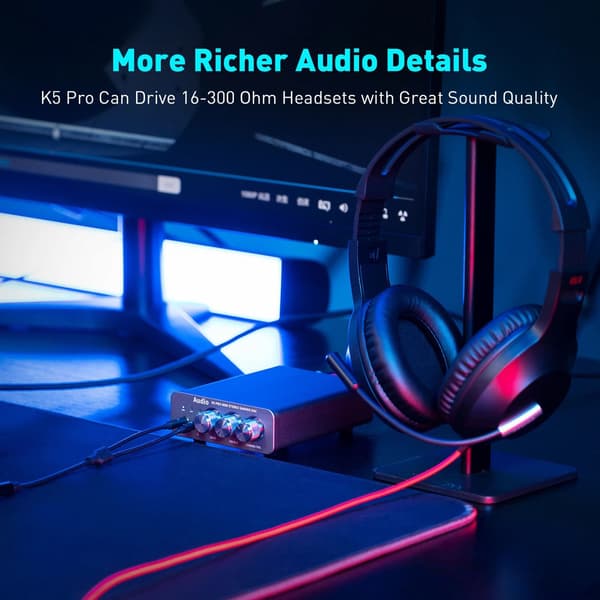 mini stereo gaming DAC hörlursförstärkare med inbyggd mikrofon, mini ljuddekoder för de flesta hemmaljudsystem