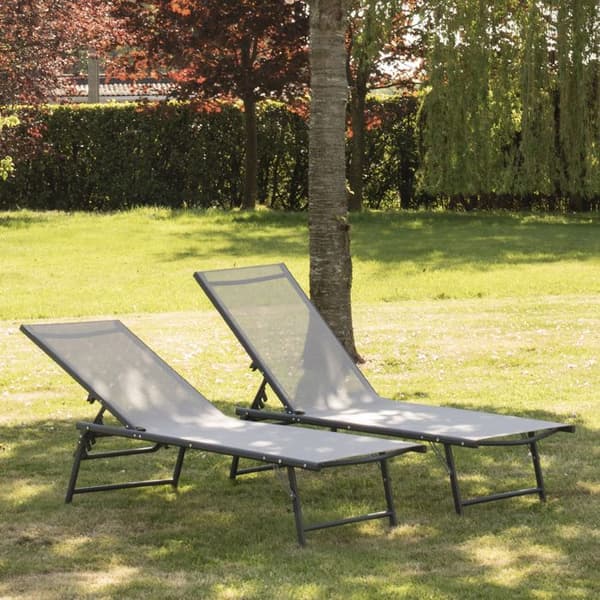Fällbara solstolar - 2-pack - grå textilene - metallram - L 182 l 54 cm