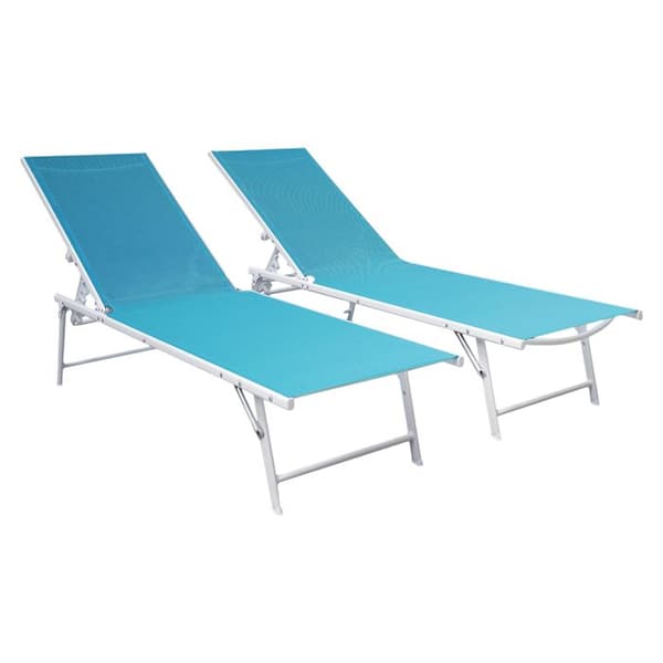 Fällbara solstolar - textilene - blå - 2-pack - L 182 cm