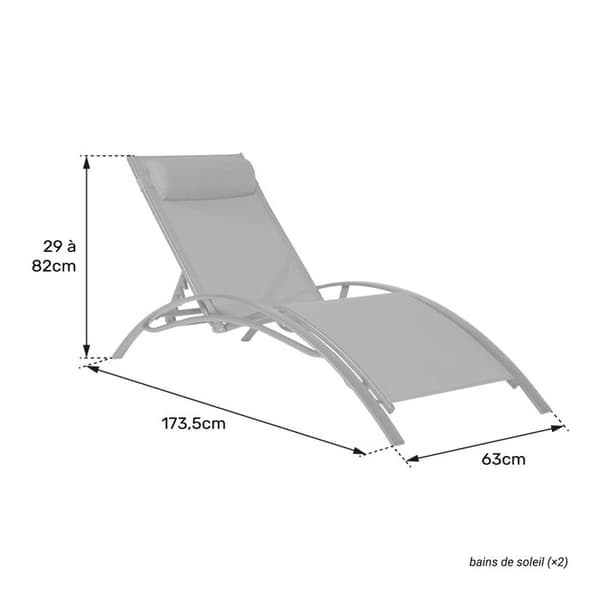 Solstolar - 2-pack - grå textilene - justerbart ryggstöd - L 173.5 cm
